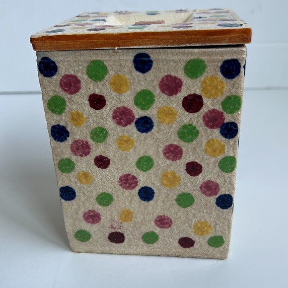 Vintage Revelation Japan cream polka dot rectangular canister w lid cookie jar - Picture 5 of 16